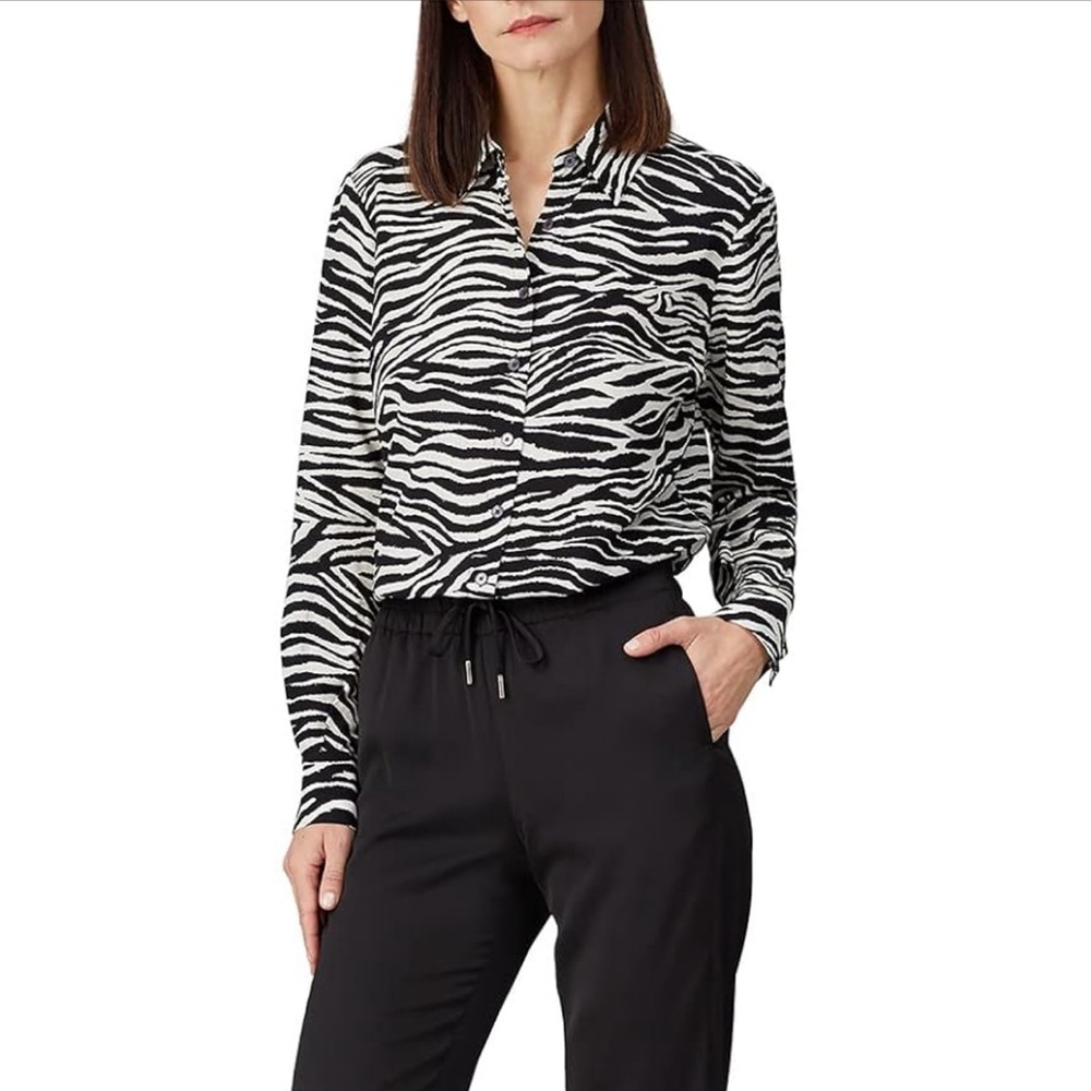 Derek Lam 10 Crosby Kosma Zebra Print Button Down Shirt size 8